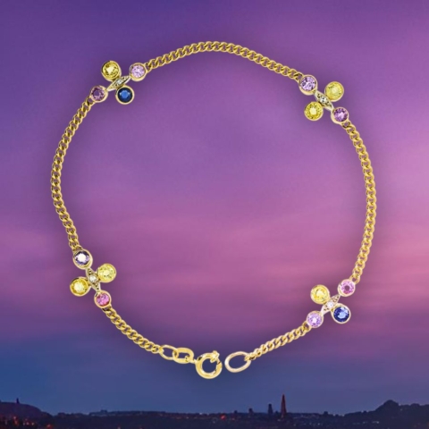 Armband mit bunten Saphiren und Diamanten in Gelbgold